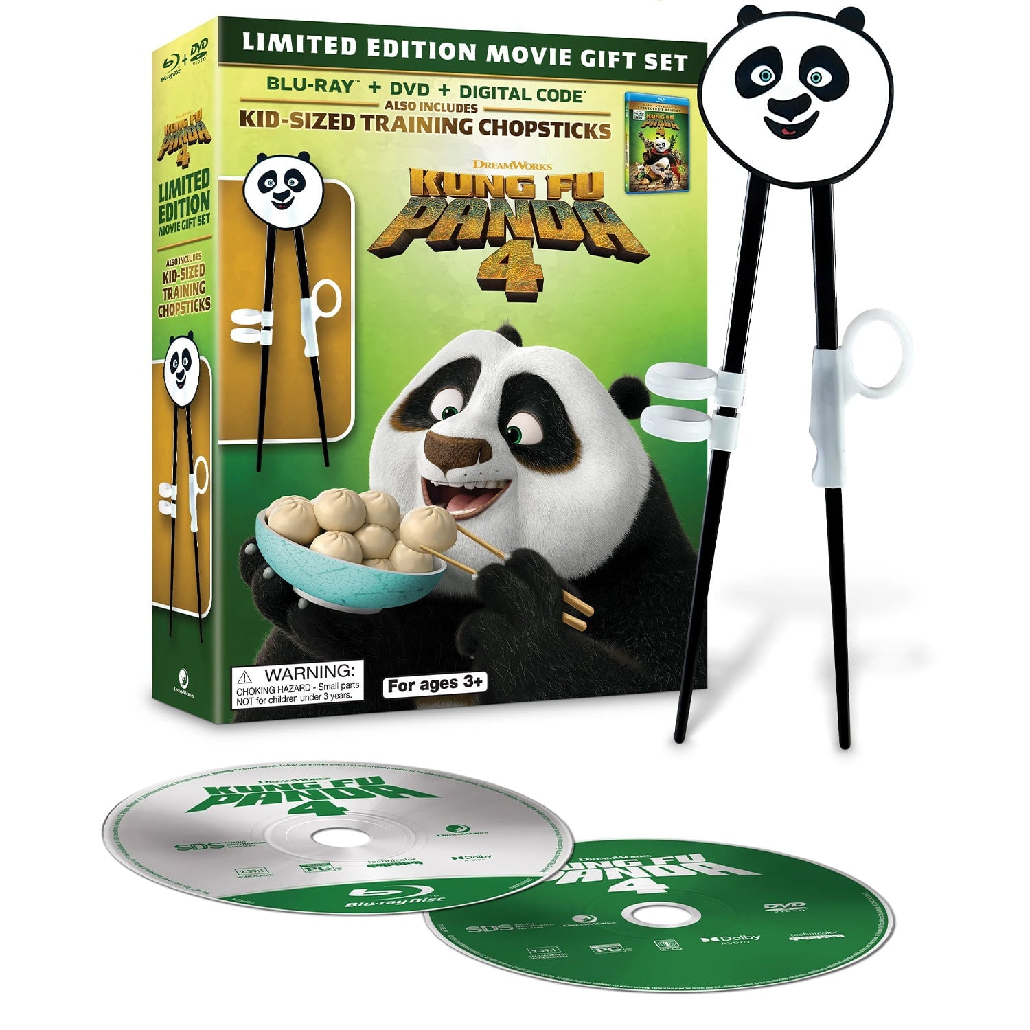 Kung Fu Panda 4 (2024) (Blu-ray + DVD) with Kid-Sized Training Chopsticks  (Walmart Exclusive Limited Ediiton Movie Giftset)