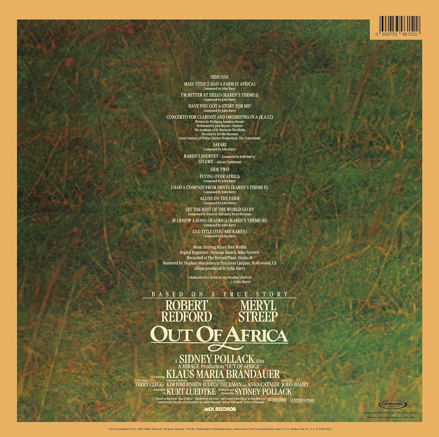 Out Of Africa (Music From The Motion Picture Soundtrack) (Vinyl LP)