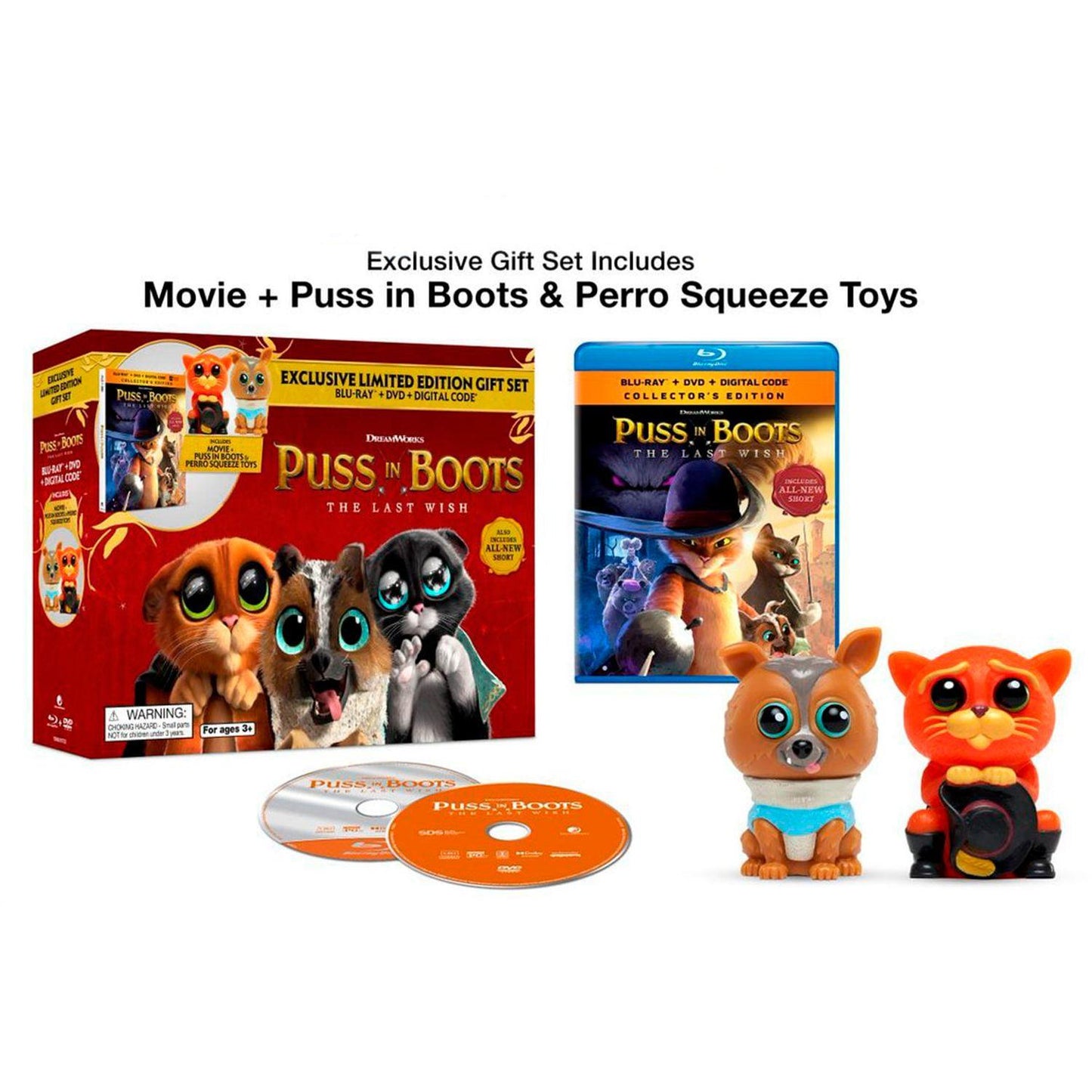 Кот в сапогах: Последнее желание (2022) (англ. язык) (Blu-ray + DVD) Puss in Boots & Perro Squeeze Toys