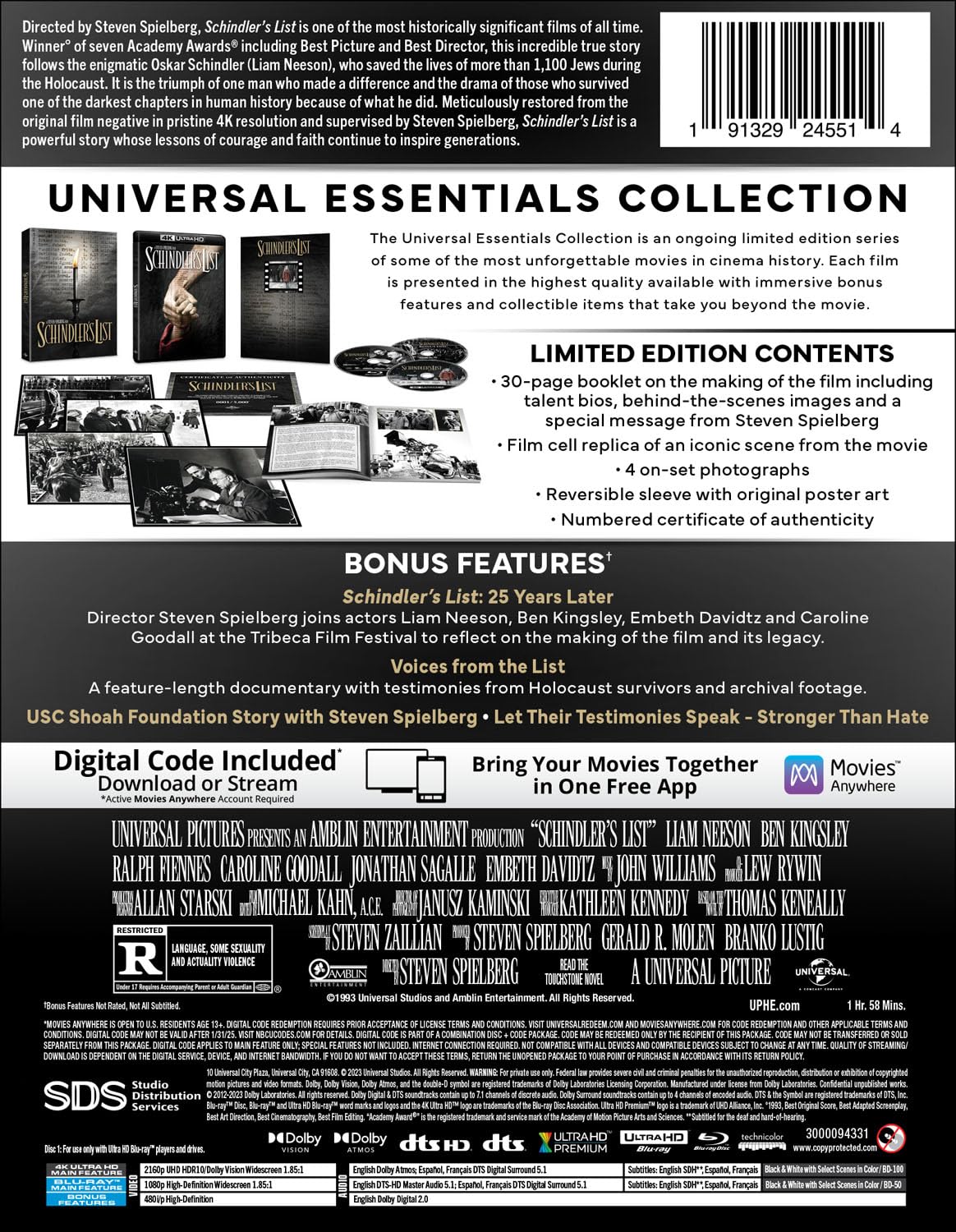 Список Шиндлера [30th Anniversary] (англ. язык) (4K UHD + Blu-ray) Universal Essentials Collection
